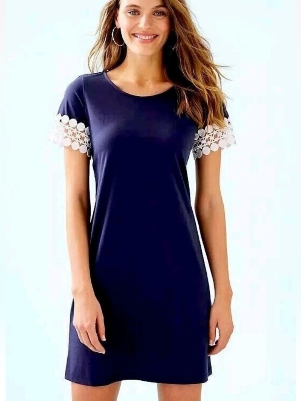 Lilly Pulitzer Hayes Navy Crochet Sleeve T-Shirt Dress